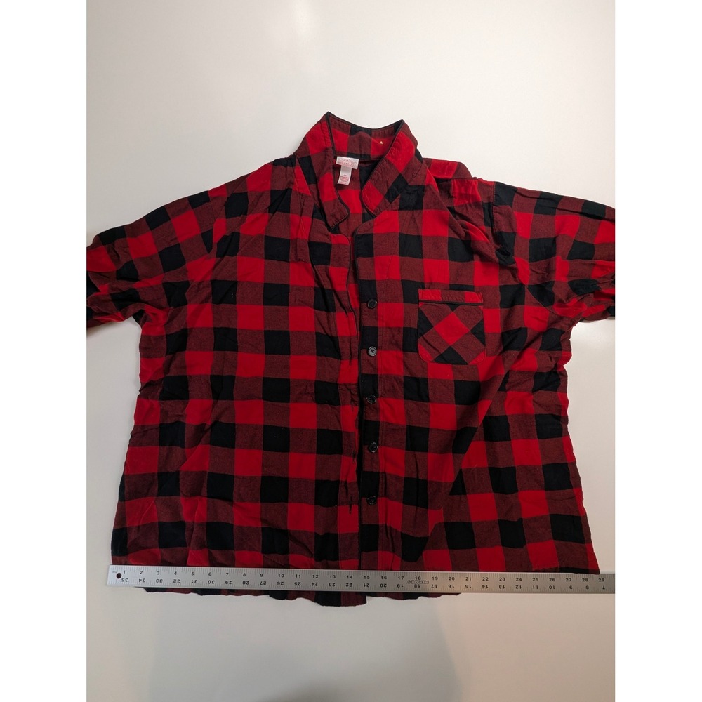 Wondershop Womens 2X Buffalo Plaid Sleep Shirt Red Black Cotton Button Down